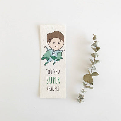 Super Reader Boy Bookmark-Rosy Thoughts-Plantable Seed Cards