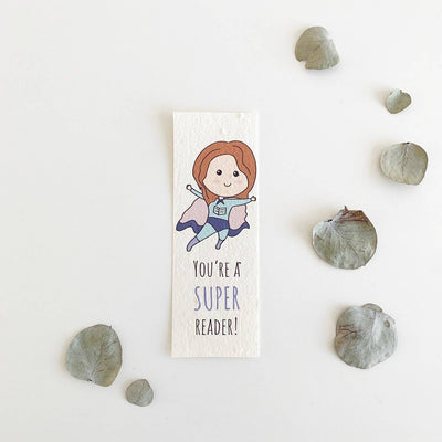Super Reader Girl Bookmark-Rosy Thoughts-Plantable Seed Cards